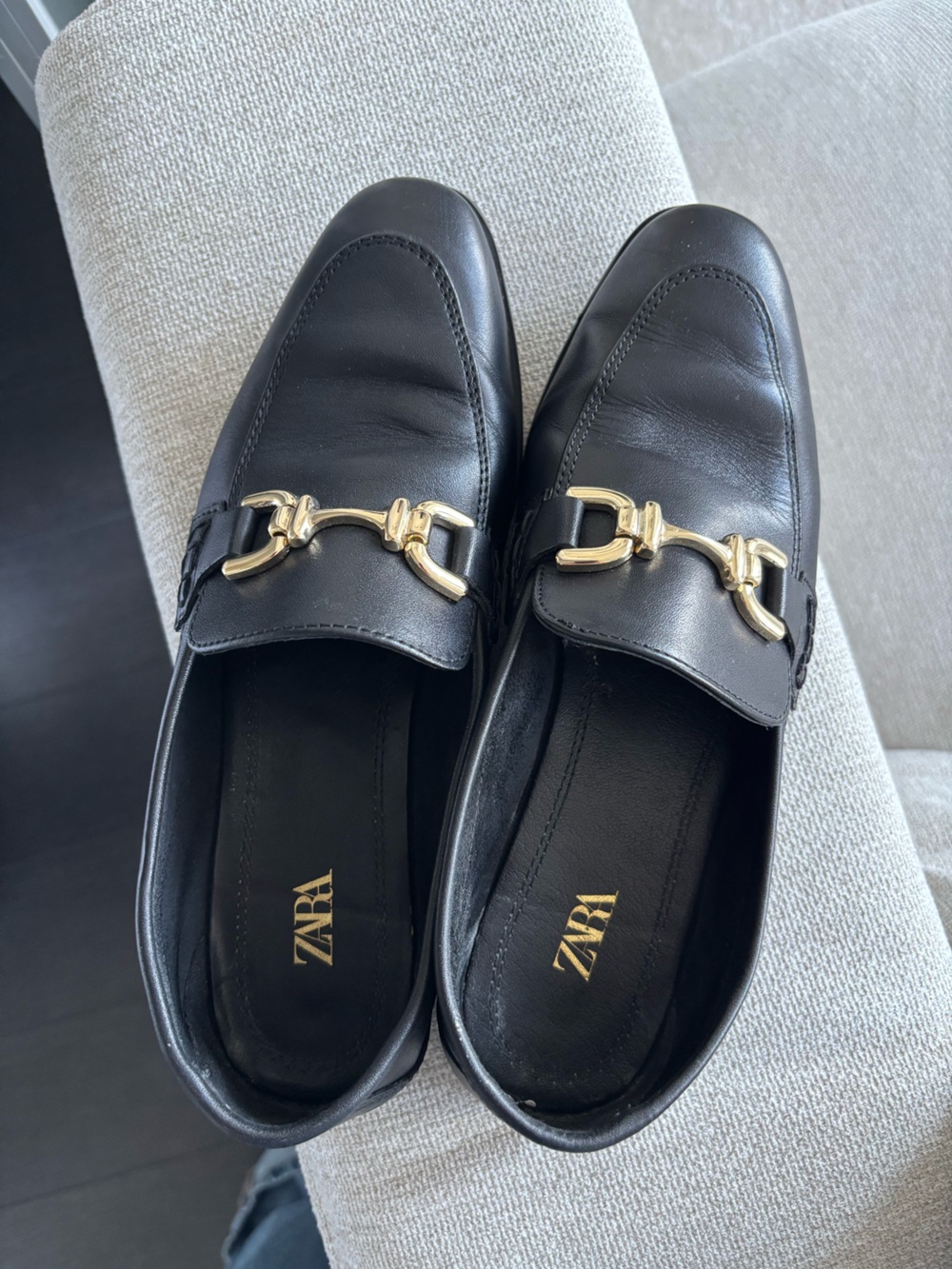 Zara Black Loafers with Gold Horsebit Detail - Picture 2 of 7